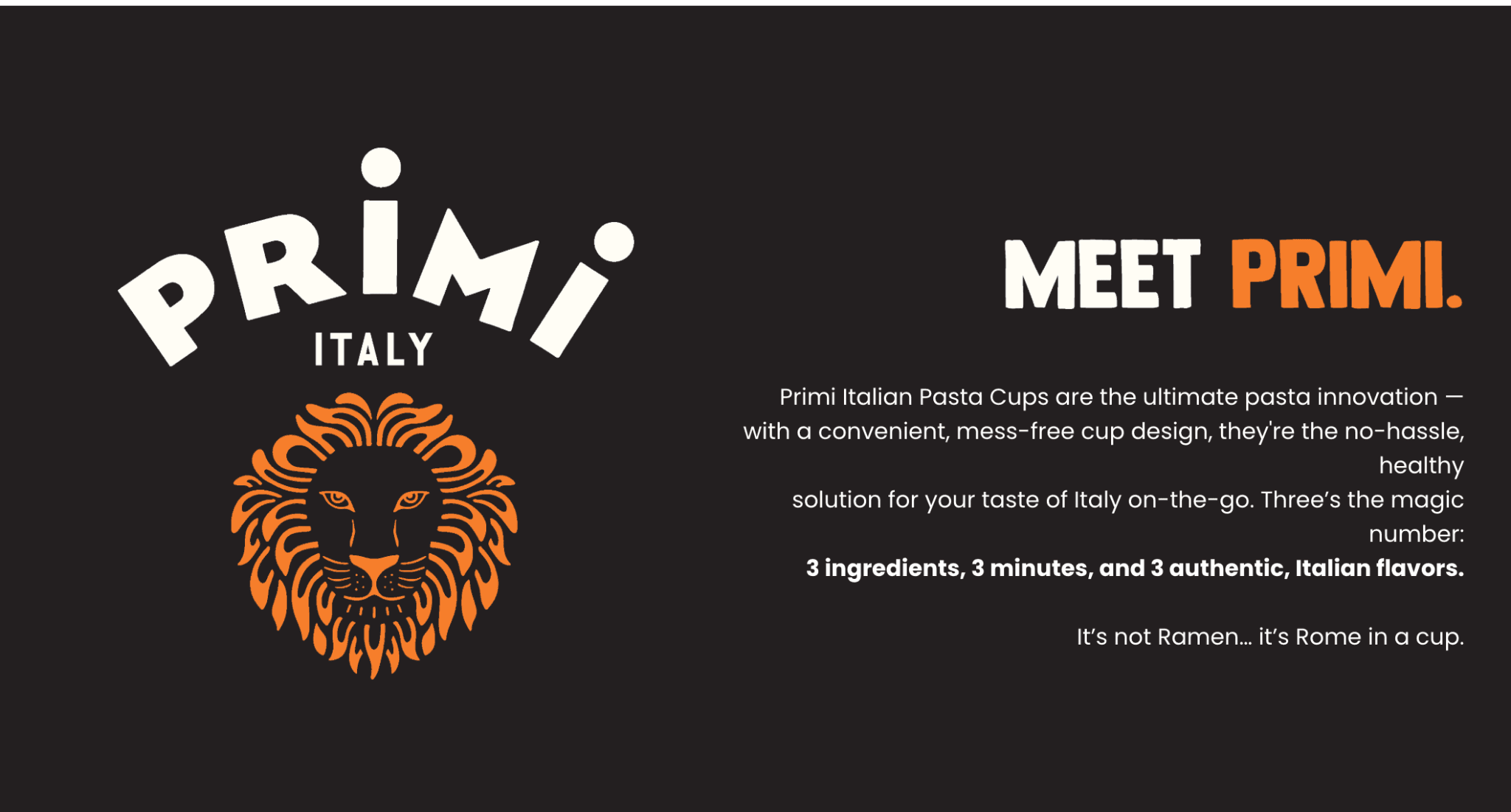 Primi Italy campaign featuring its orange lion logo and brand introduction